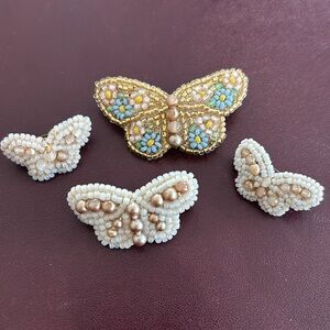Vintage Handsewn Beaded Butterfly Pins